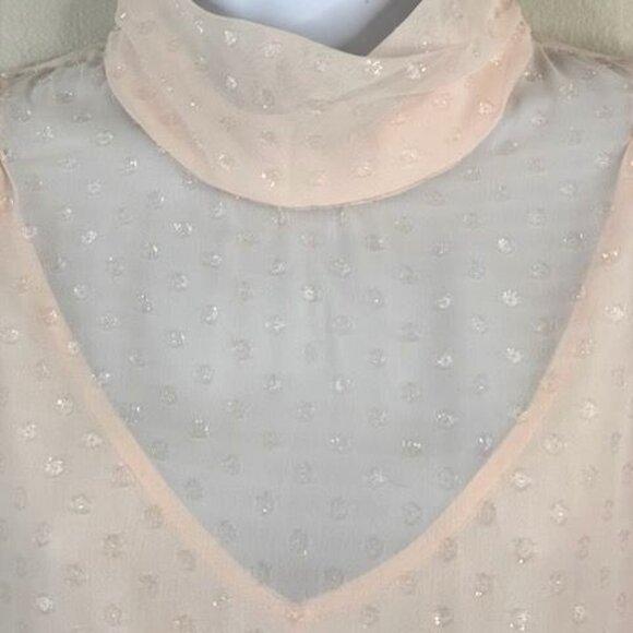 WHBM High Neck Top Womens 6 Coquette Smocked Romantic Swiss Dot Dainty Blouse - Picture 2 of 11